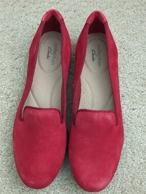 Clarks Red Suede Loafer Flats